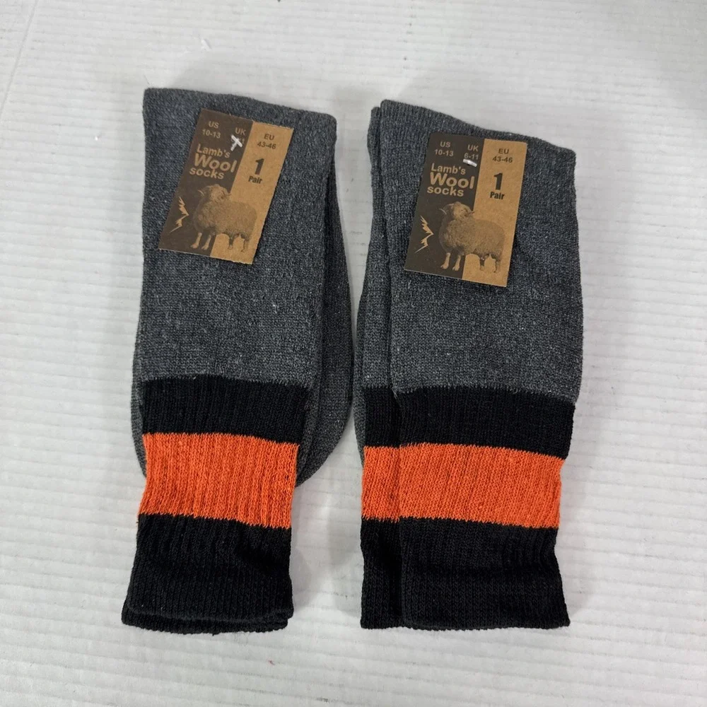 Lamb's Wool Blend Socks NEW Men's US 10-13 Lot of 2 Gray Orange Calf Length 1395